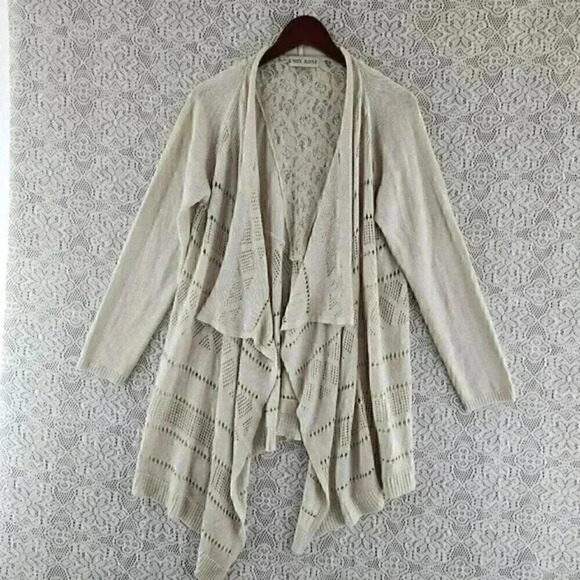 Knox Rose Cutout Lace Waterfall Beige Sweater Cardigan‎ XXL - Picture 1 of 10